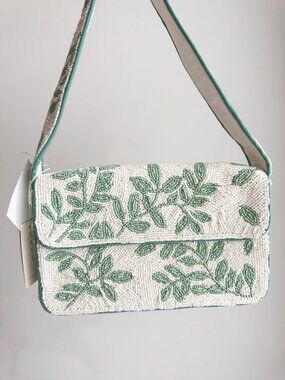 Antik Craft Beaded Green Floral Shoulder Bag